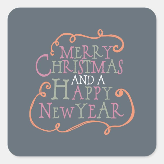 Merry Christmas Orange and Rose Holiday Stickers (Front)