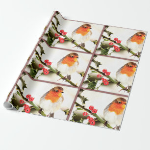 Merry Christmas Orange Bird Holiday Wrapping Paper