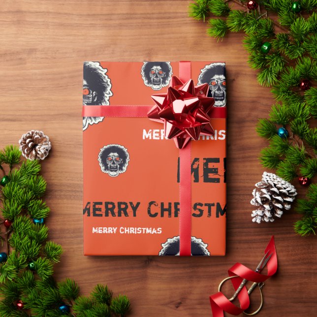 Merry Christmas Orange Eyes Zombie 2 Wrapping Paper (Holiday Gift)