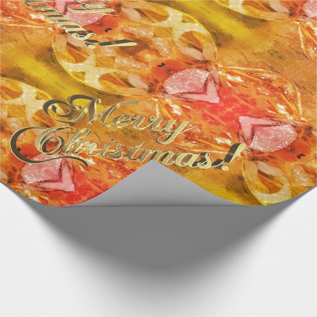 Merry Christmas Orange Gold Script Elegant Chic Wrapping Paper (Corner)