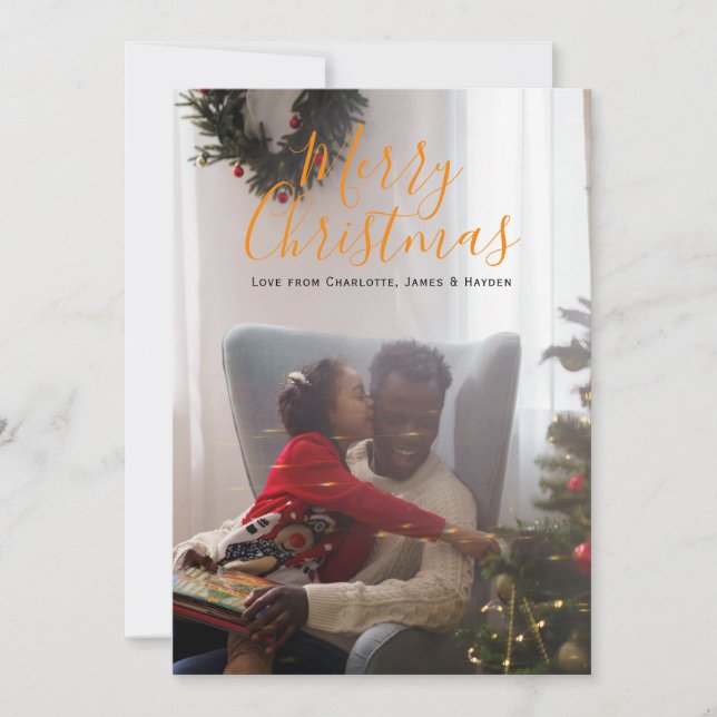 Merry Christmas Orange White Simple Photo Holiday Card (Front)
