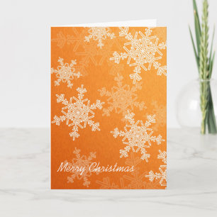 Merry Christmas Orange White Snowflakes Minimalist Holiday Card