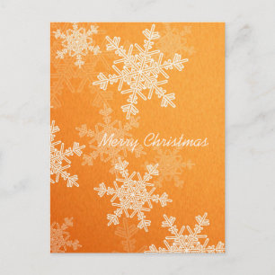 Merry Christmas Orange White Snowflakes Minimalist Holiday Postcard