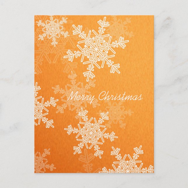 Merry Christmas Orange White Snowflakes Minimalist Holiday Postcard (Front)