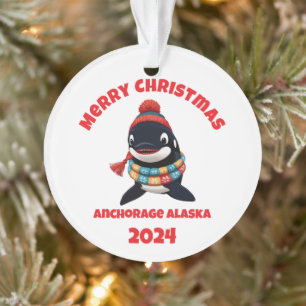Merry Christmas Orca Anchorage Alaska Ornament