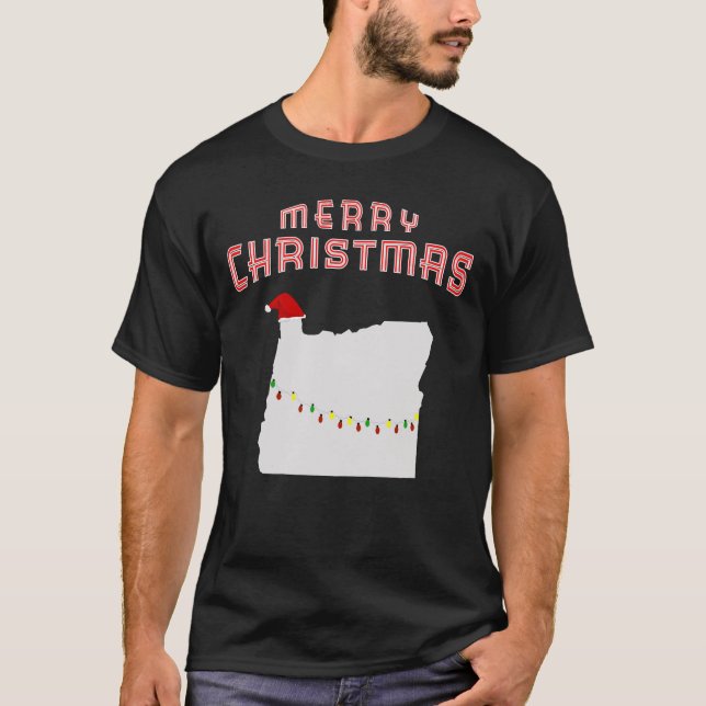 Merry Christmas Oregon With Santa Hat Pajama Gift T-Shirt (Front)