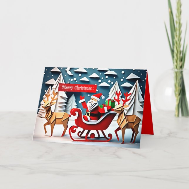 Merry Christmas Origami Santa Claus GC Card (Front)