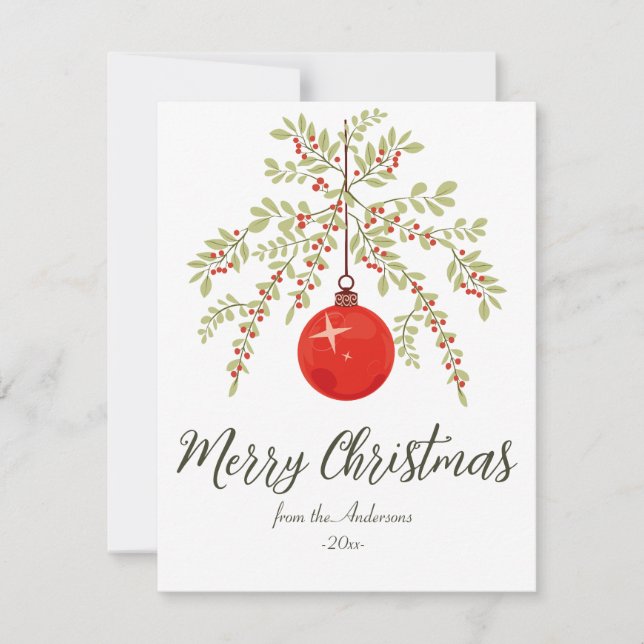Merry Christmas Ornament Botanical Elegant Holiday Card (Front)