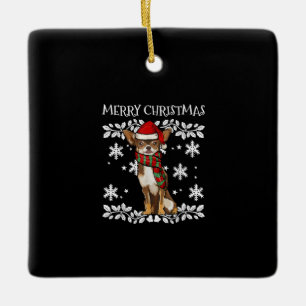 Merry Christmas Ornament Brown Chihuahua Xmas