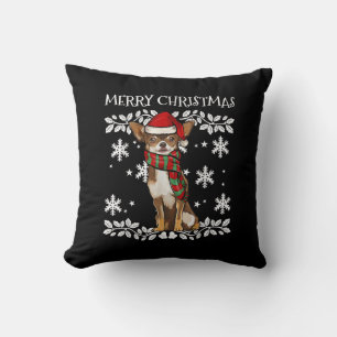 Merry Christmas Ornament Brown Chihuahua Xmas Cushion