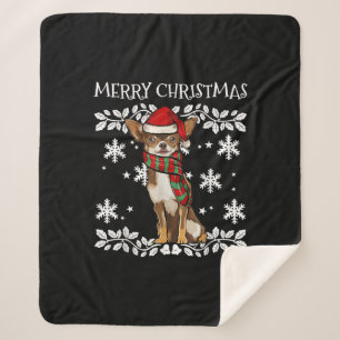 Merry Christmas Ornament Brown Chihuahua Xmas Sherpa Blanket