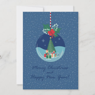 Merry Christmas Ornament Card with Tree and Gifts