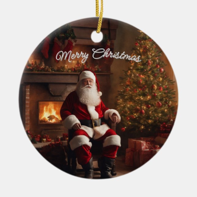 Merry Christmas Ornament: Festive Holiday Keepsake Ceramic Tree Decoration (Front)