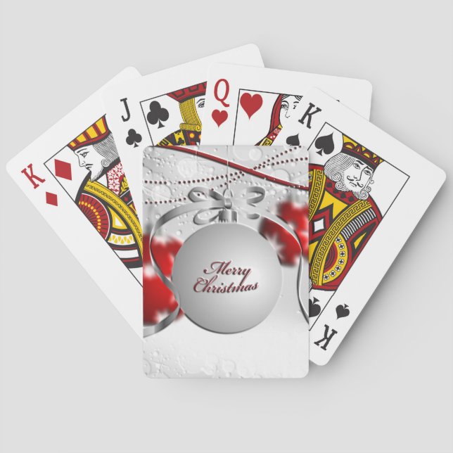 Merry Christmas Ornament in Silver and Red Playing Cards (Back)