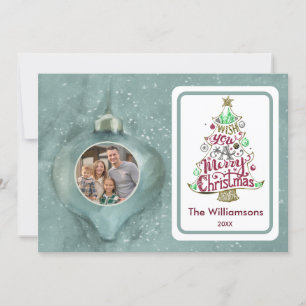 Merry Christmas Ornament Personalised Family Photo Card