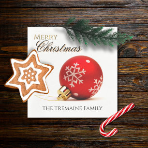 Merry Christmas Ornament Photo Family Name  Napkin