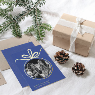 Merry Christmas Ornament Photo Foil Holiday Card
