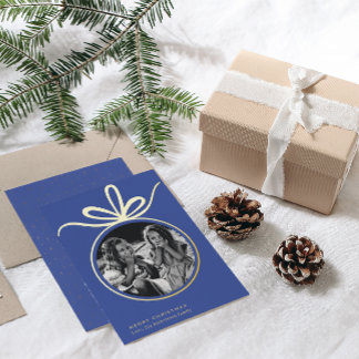 Merry Christmas Ornament Photo Foil Holiday Card