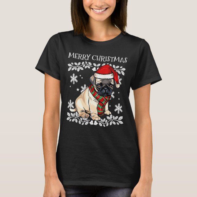 Merry Christmas Ornament Pug Xmas Santa T-Shirt (Front)