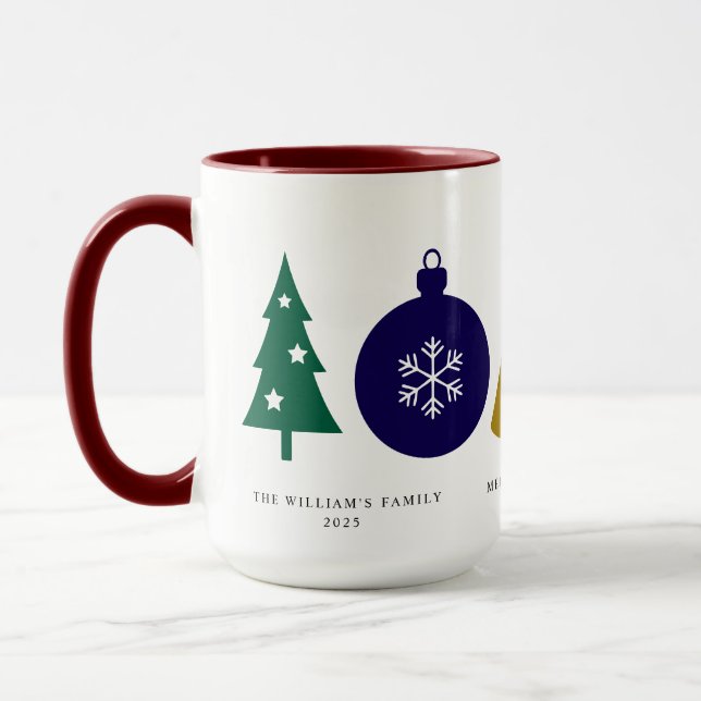 Merry Christmas Ornament Snowflake Pine Tree  Mug (Left)