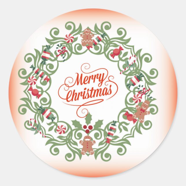 Merry Christmas Ornamental Style Classic Round Sticker (Front)