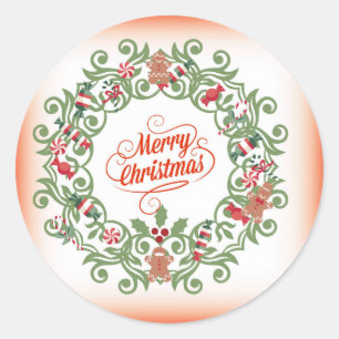 Merry Christmas Ornamental Style Classic Round Sticker