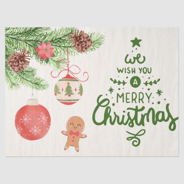 Merry Christmas Ornaments and Gingerbread Cookie Tissue Paper (Front)
