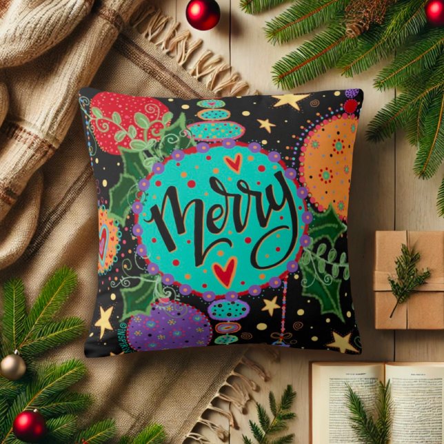 Merry Christmas Ornaments Colourful Holiday Cushion (Creator Uploaded)