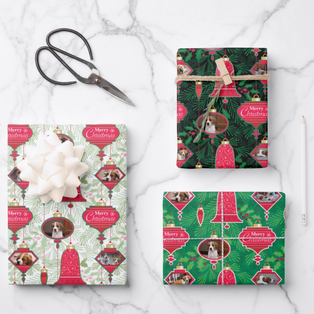 Merry Christmas Ornaments Custom Photo Wrapping Paper Sheet (Front)