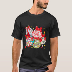 Merry Christmas Ornaments Disco Ball Coquette Bow T-Shirt