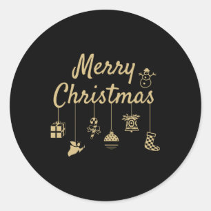 Merry Christmas Ornaments gold colour golden decor Classic Round Sticker