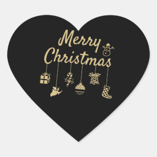 Merry Christmas Ornaments gold Heart Sticker