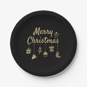 Merry Christmas Ornaments gold Paper Plate