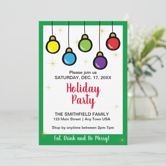 Merry Christmas Ornaments Holiday Party  Invitation (Standing Front)