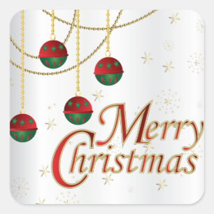 Merry Christmas Ornaments on White Square Sticker