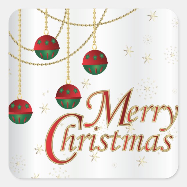Merry Christmas Ornaments on White Square Sticker (Front)
