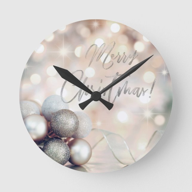 Merry Christmas Ornaments Round Clock (Front)