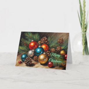 Merry Christmas Ornaments with Pinecones Holiday Card