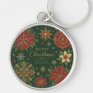 Merry Christmas Ornate Poinsettia Mandala Key Ring