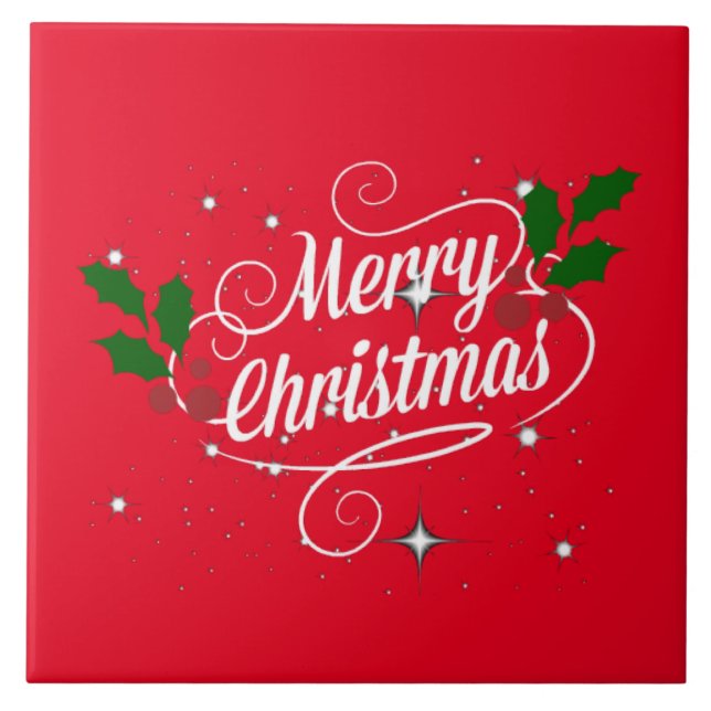 Merry Christmas Ornate Script Tile (Front)