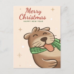 Merry Christmas Otter Postcard