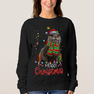 Merry Christmas Otter Santa Hat Tree Lights Pajama Sweatshirt
