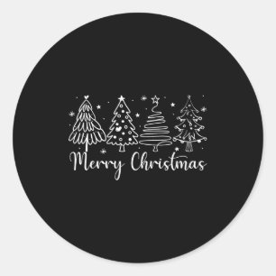 Merry Christmas Outline Xmas Tree For Family Men W Classic Round Sticker