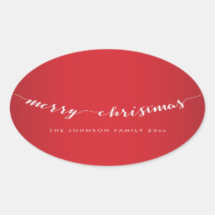 Merry Christmas Oval Red Stickers