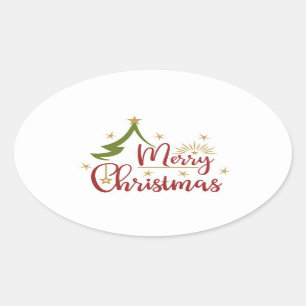merry christmas oval sticker