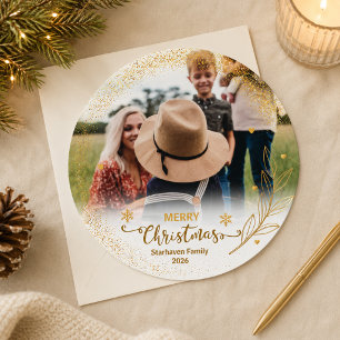 Merry Christmas Overlay Photo Gold Holiday Card