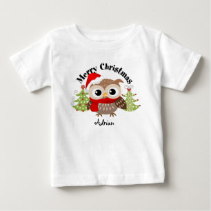 Merry Christmas Owl Baby T Shirts