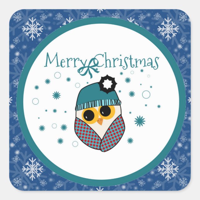 Merry Christmas owl: festive starry pattern Square Sticker (Front)