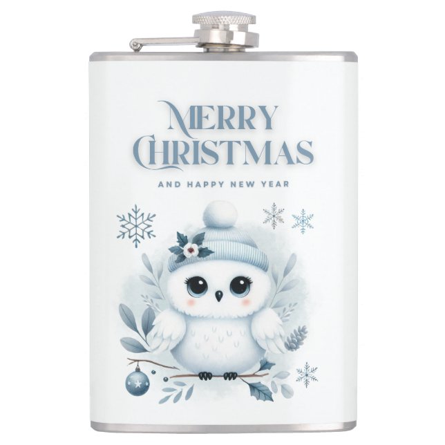 Merry Christmas Owl  Hip Flask (Front)