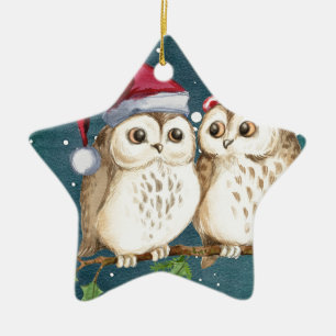 Merry-christmas Owls Ceramic Tree Decoration